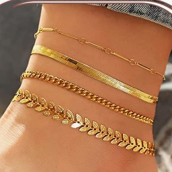 14k Gold Ankle Bracelets Set of 4 NWT - Picture 3 of 4